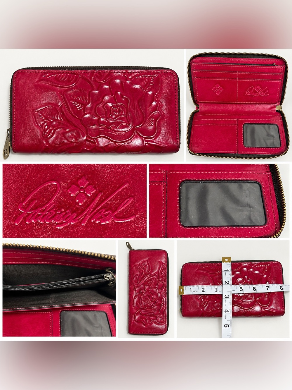 Patricia Nash Pink Rose Embossed Leather Zip Around Continental Wallet